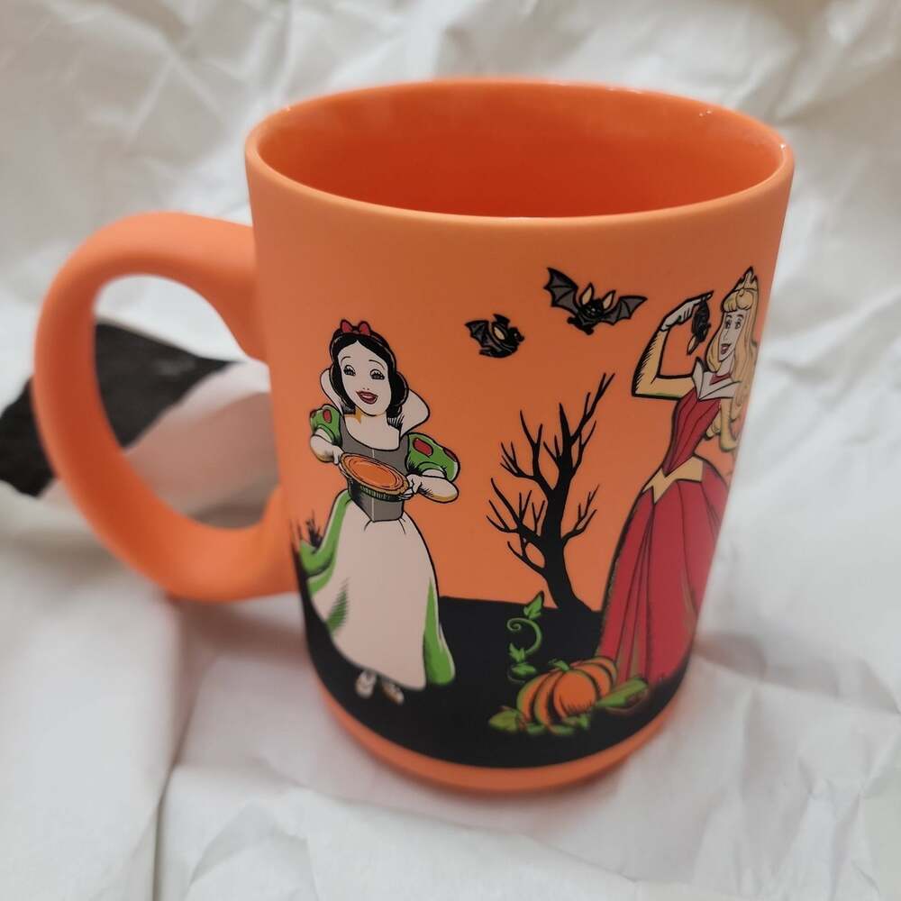 Disney Princess Halloween Soft Touch Orange Mug Ariel Aurora Snow White Jasmine